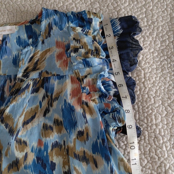 House Of Harlow 1960 Size Small Blue Abstract Floral Ruffle Tiered Sleeve Top - Picture 7 of 11